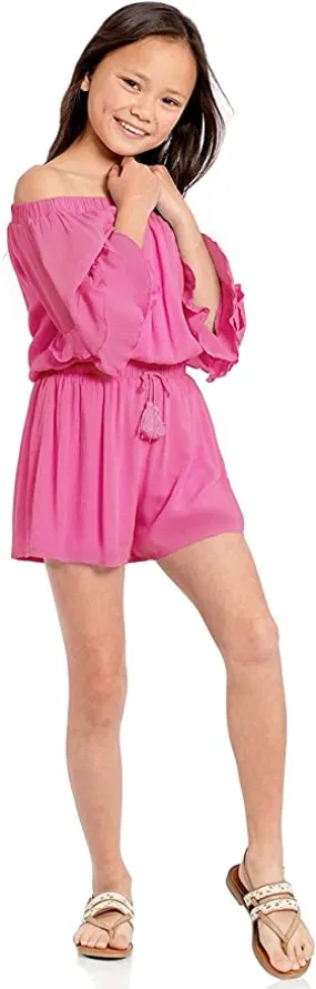 Big Girls Ruffle Sleeve Bubble Gum Pink Romper