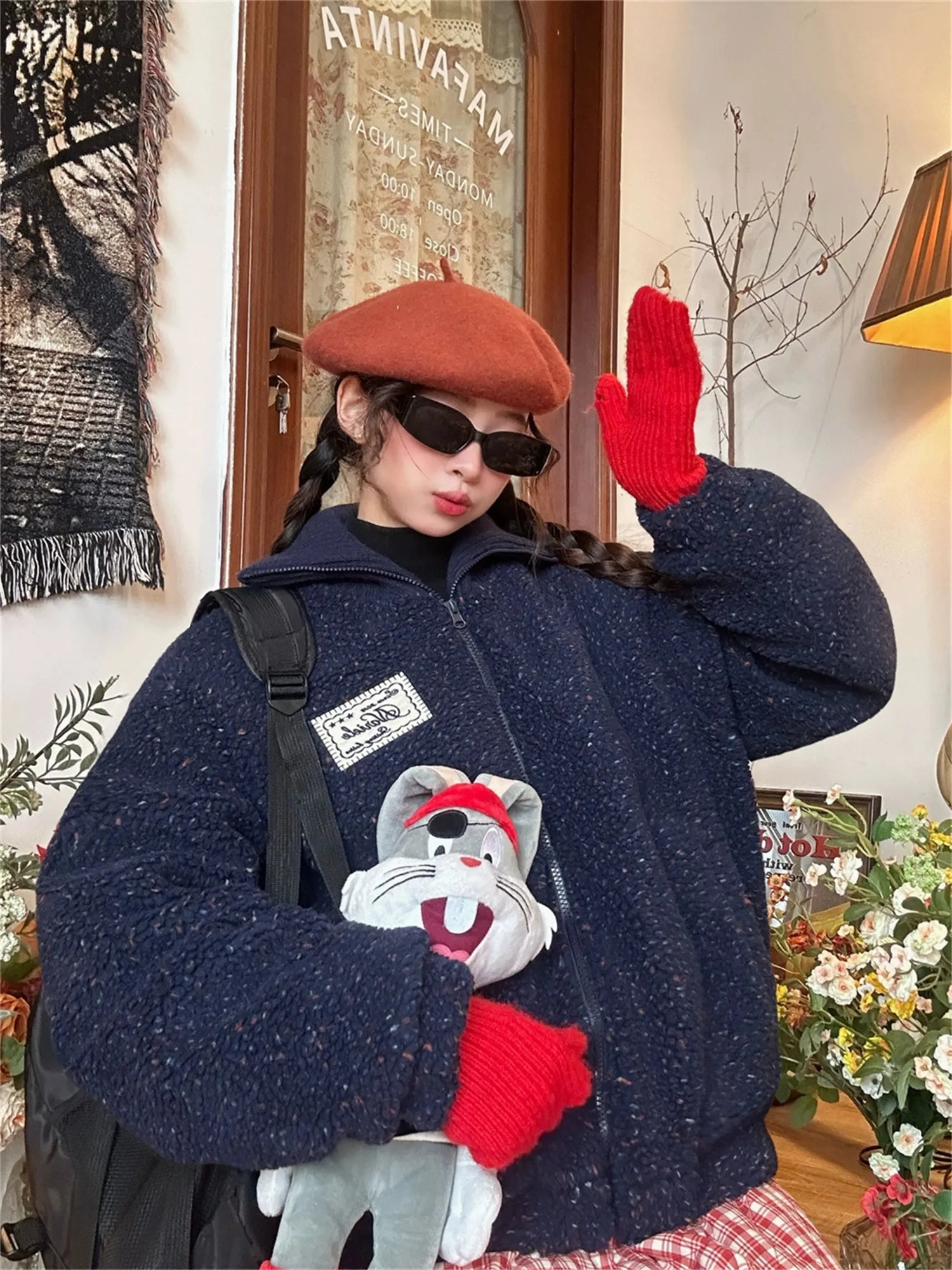 c2 Retro Collar Lamb Fleece Jacket