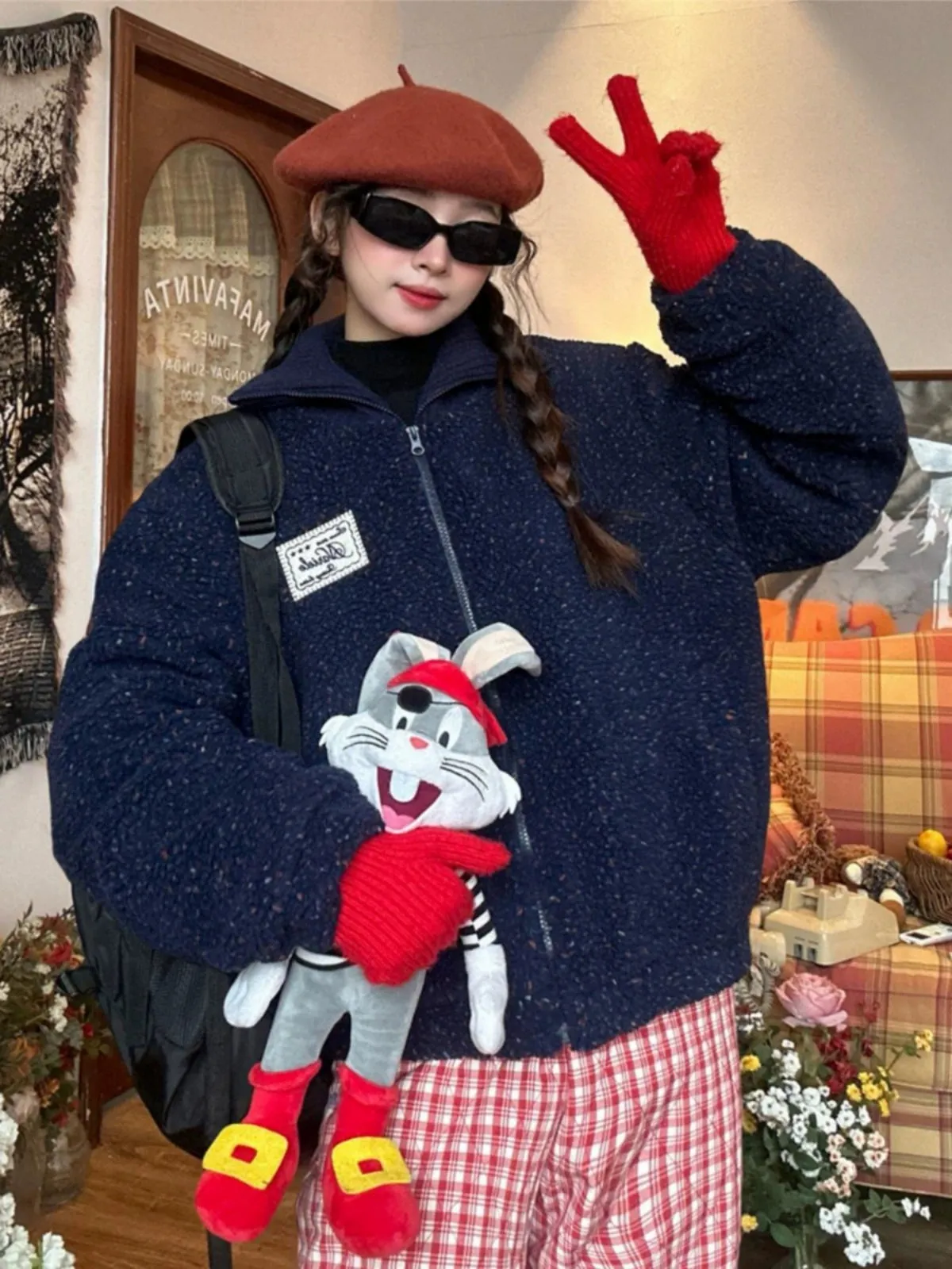 c2 Retro Collar Lamb Fleece Jacket