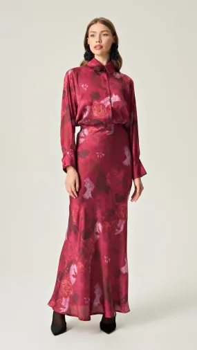 CRIMSON ALLURE MAXI SATIN SKIRT