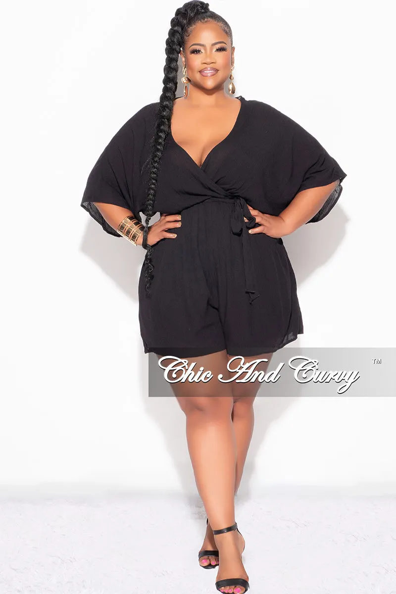 Final Sale Plus Size Faux Wrap Romper with Tie in Black