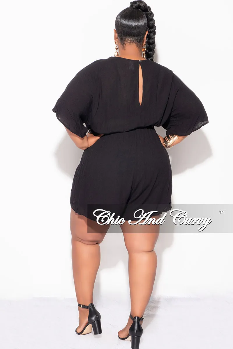 Final Sale Plus Size Faux Wrap Romper with Tie in Black