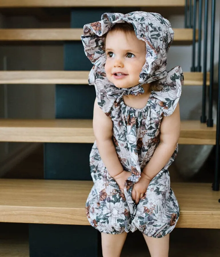 Girl's Organic-cotton Muslin Romper - Summer Garden