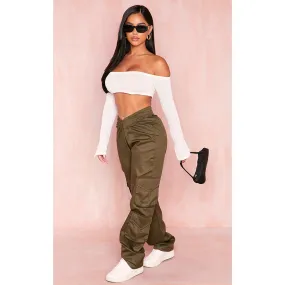 Khaki V-Hem Cargo Trousers