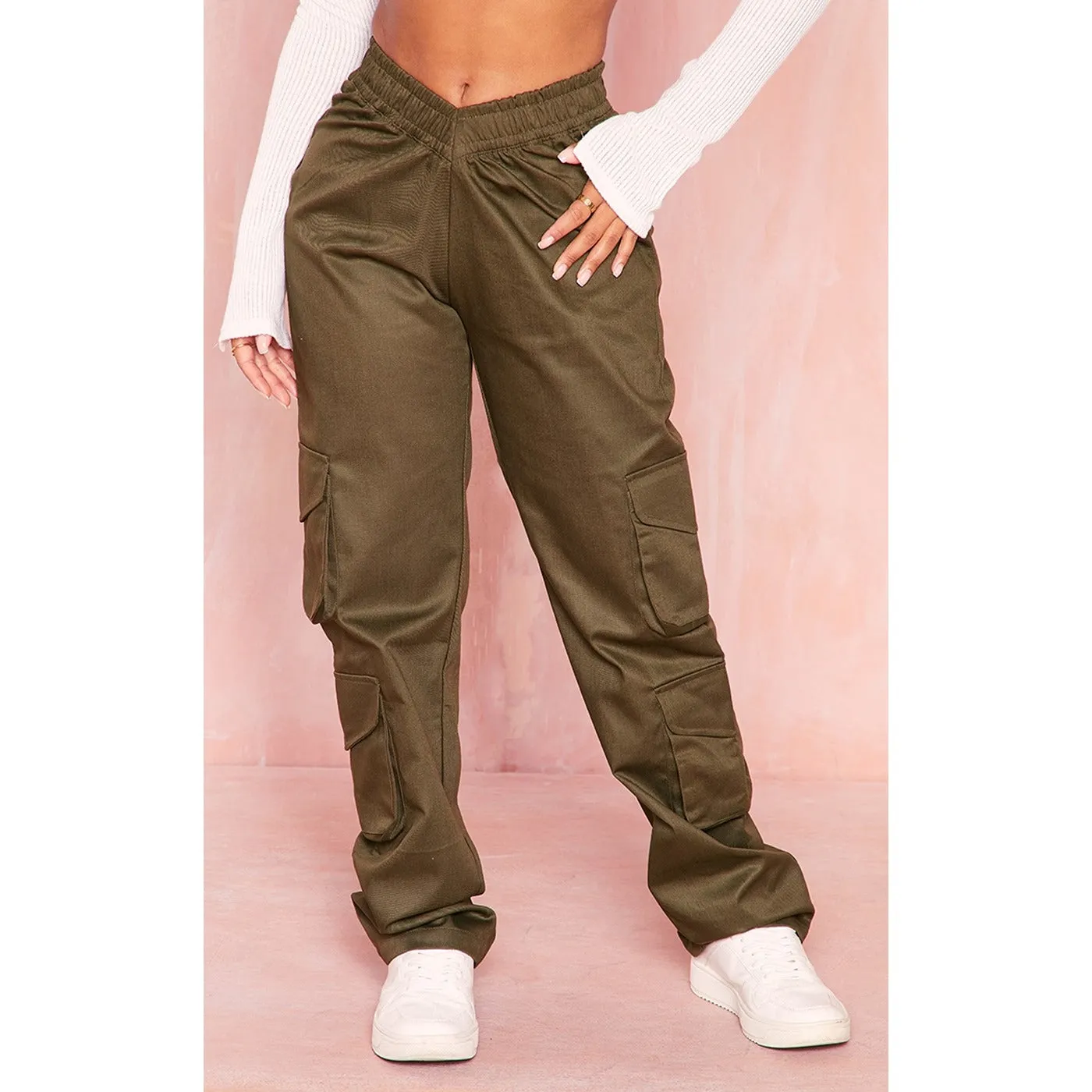 Khaki V-Hem Cargo Trousers