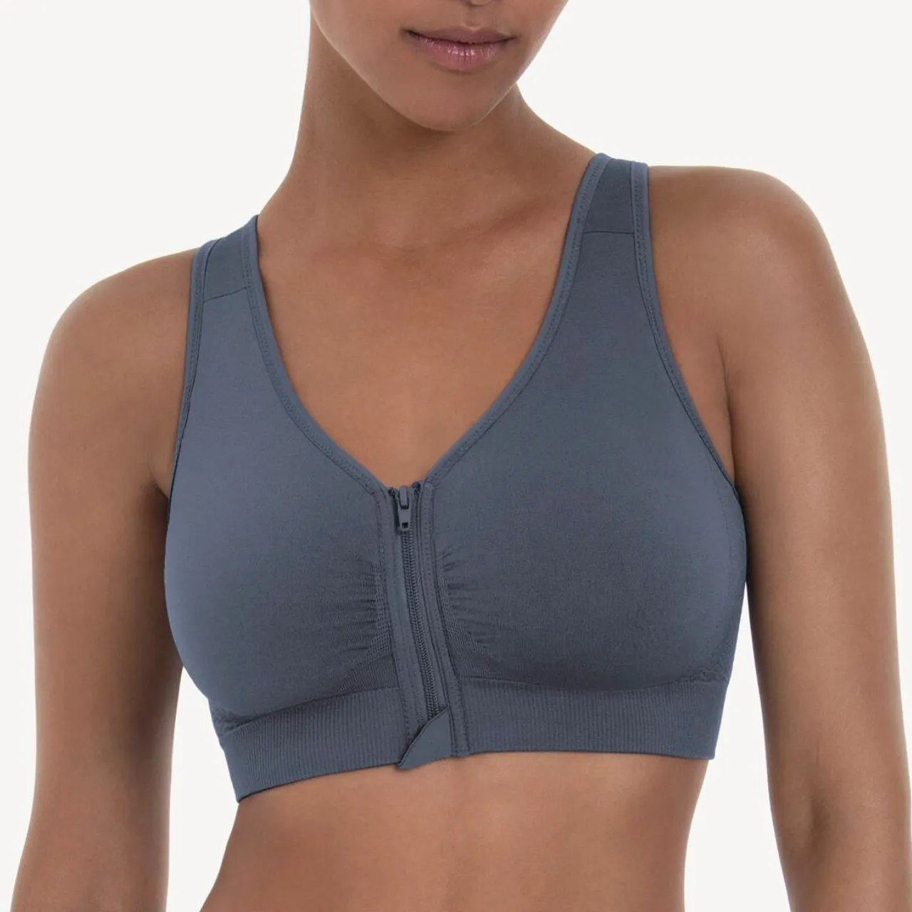 Lynn Zip Front Closure Soft Bra in Sky Grey