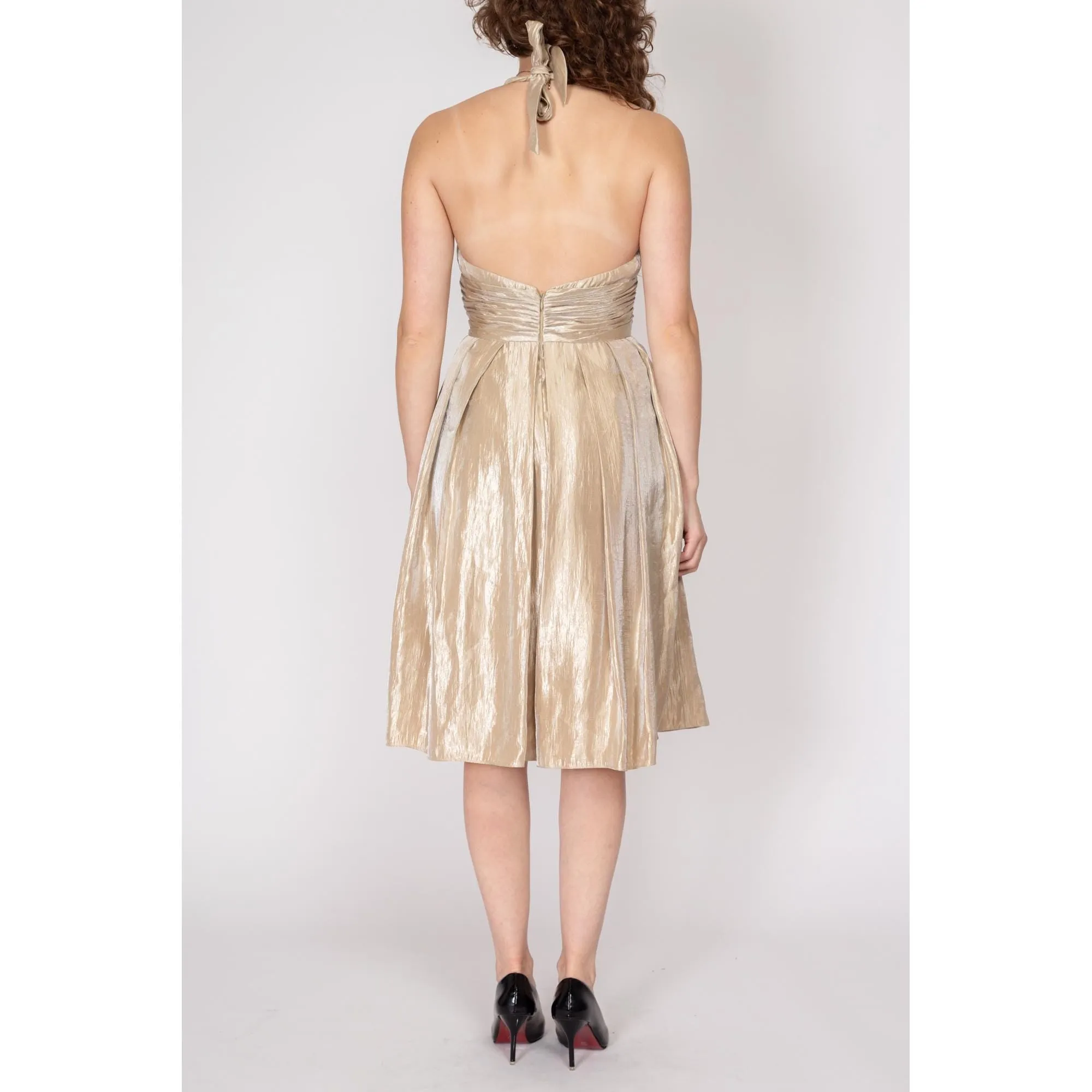 Medium 90s Adrianna Papell Champagne Shimmer Halter Party Dress