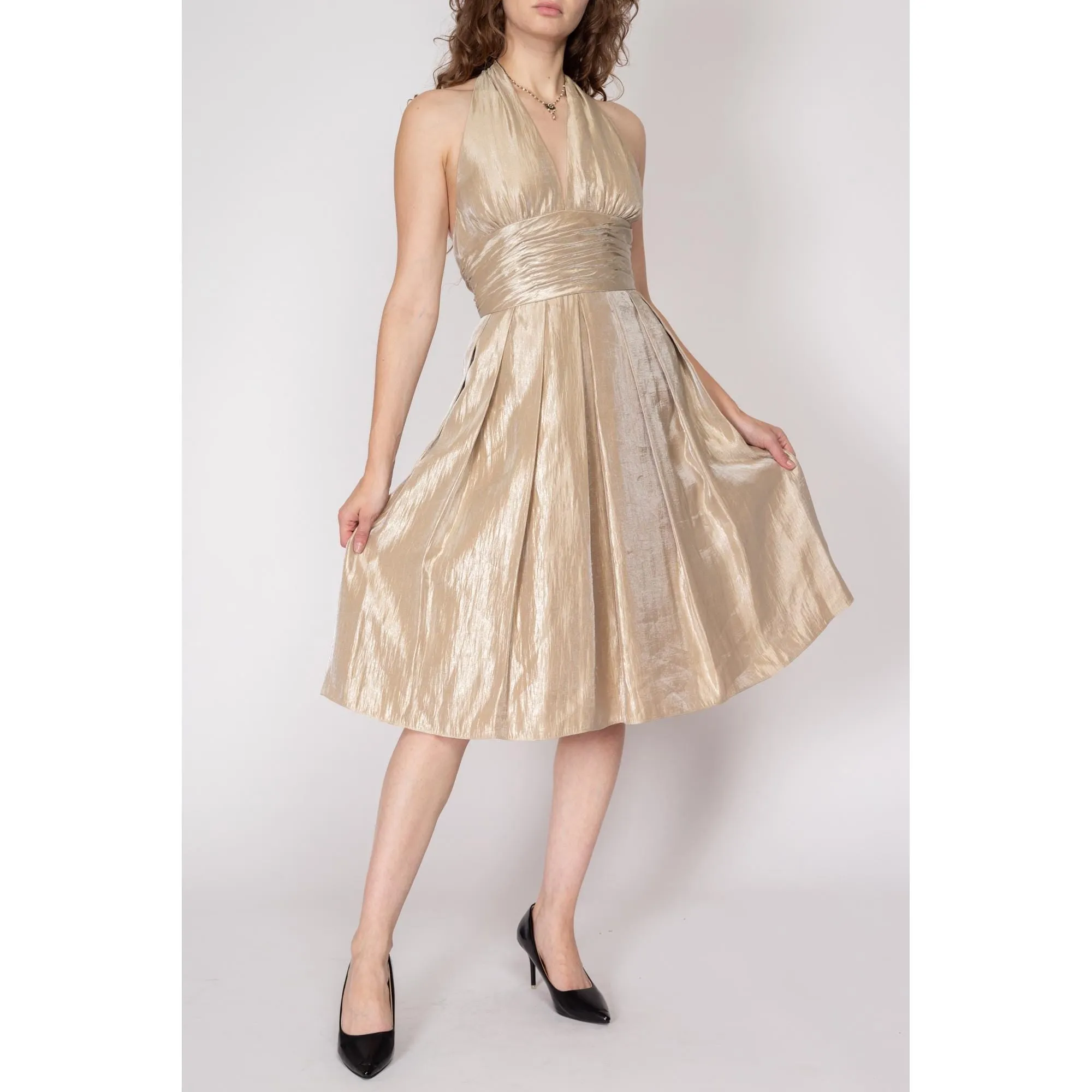 Medium 90s Adrianna Papell Champagne Shimmer Halter Party Dress