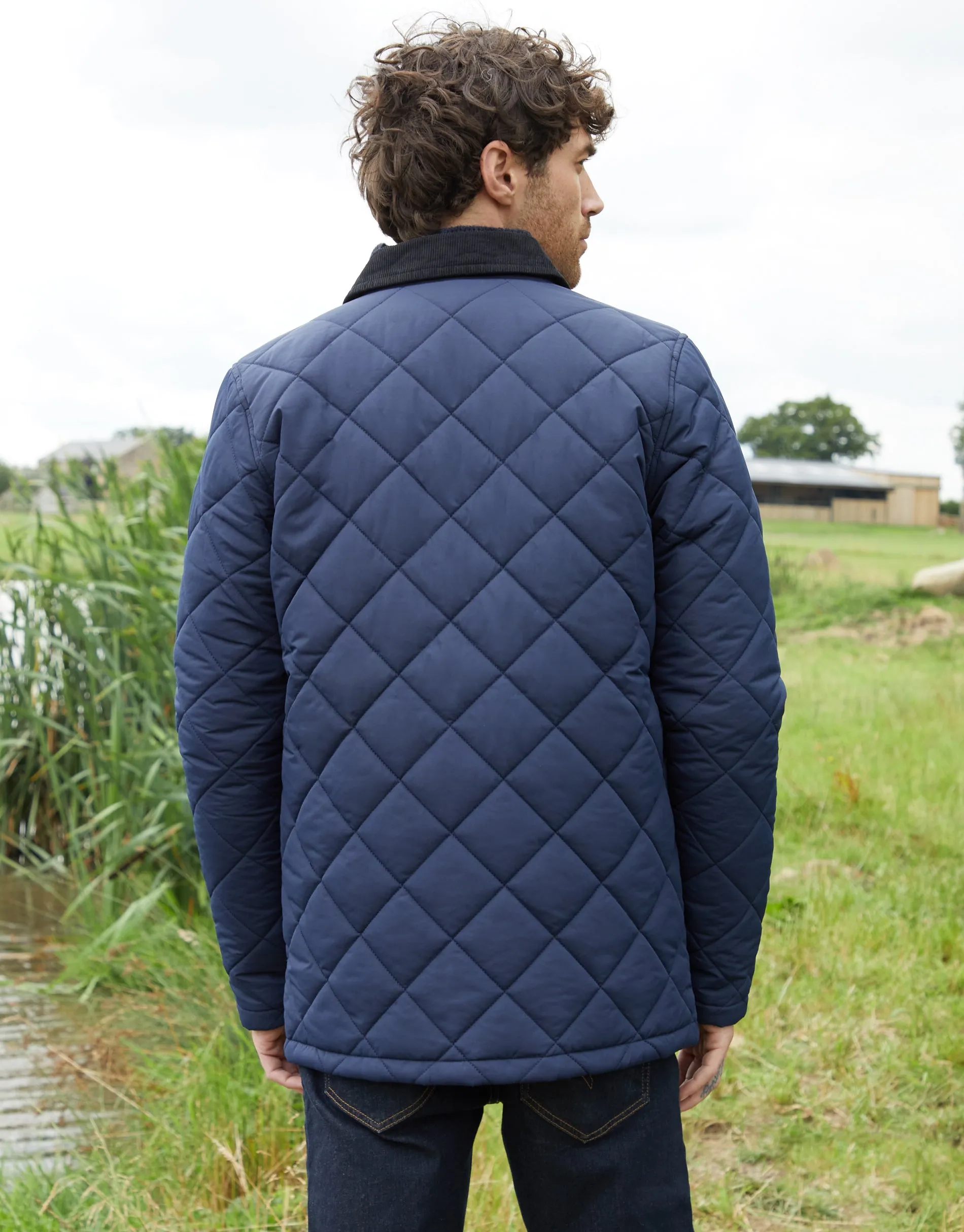 Men's Navy Showerproof Diamond Quilted Collared Jacket