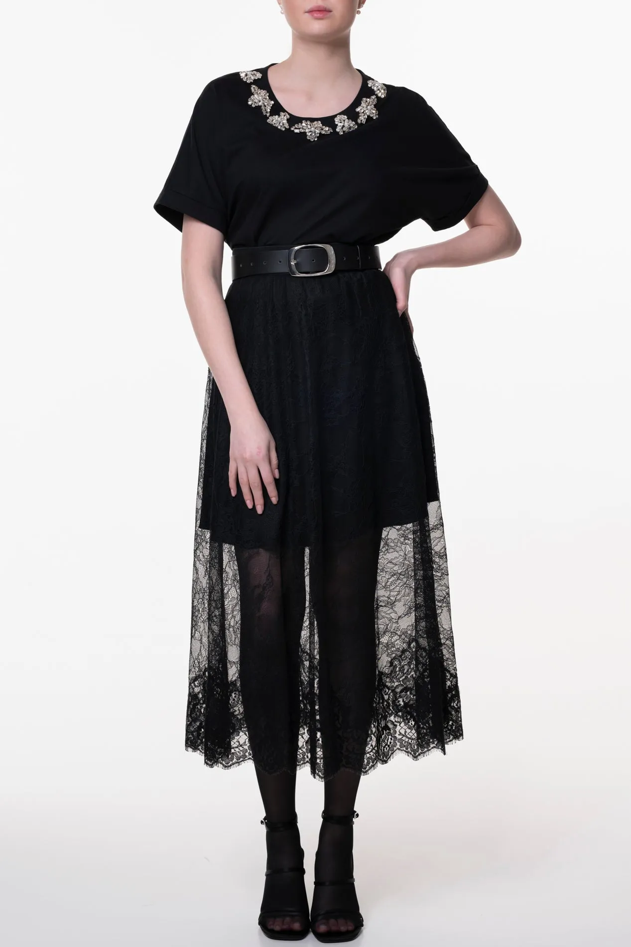 Midi Lace Black Skirt With Short Underskirt