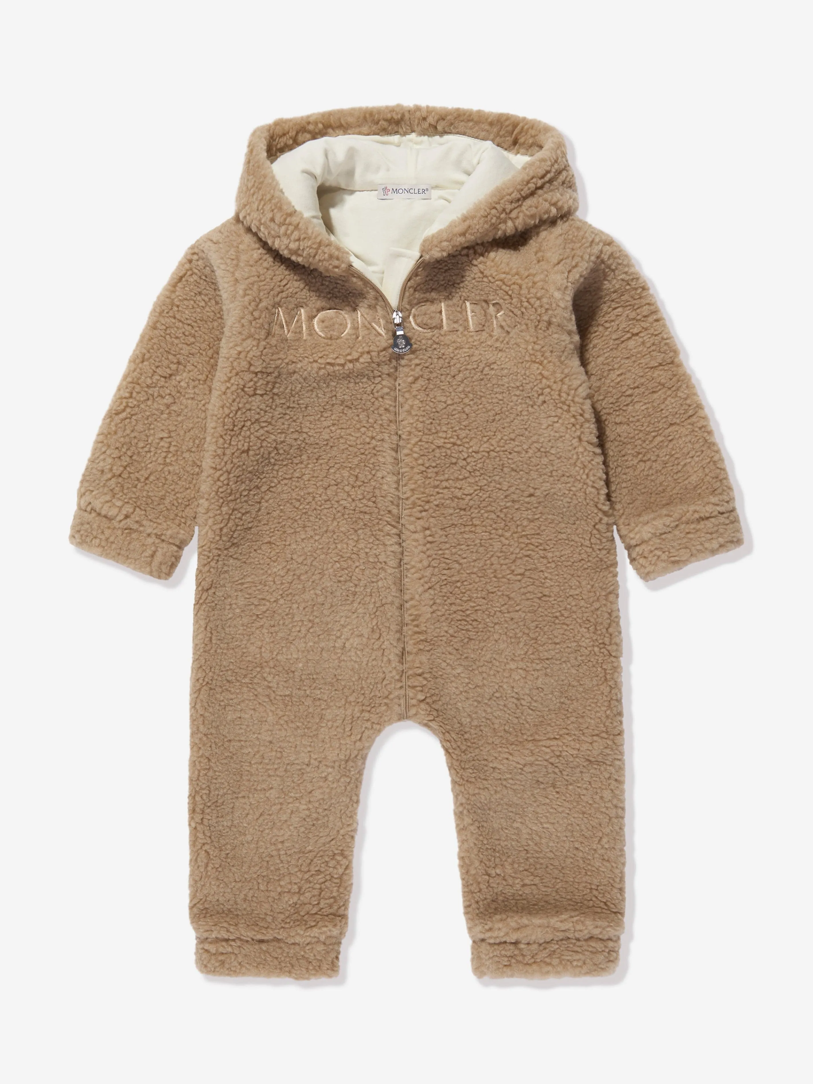 Moncler Enfant Baby Faux Shearling Romper in Beige