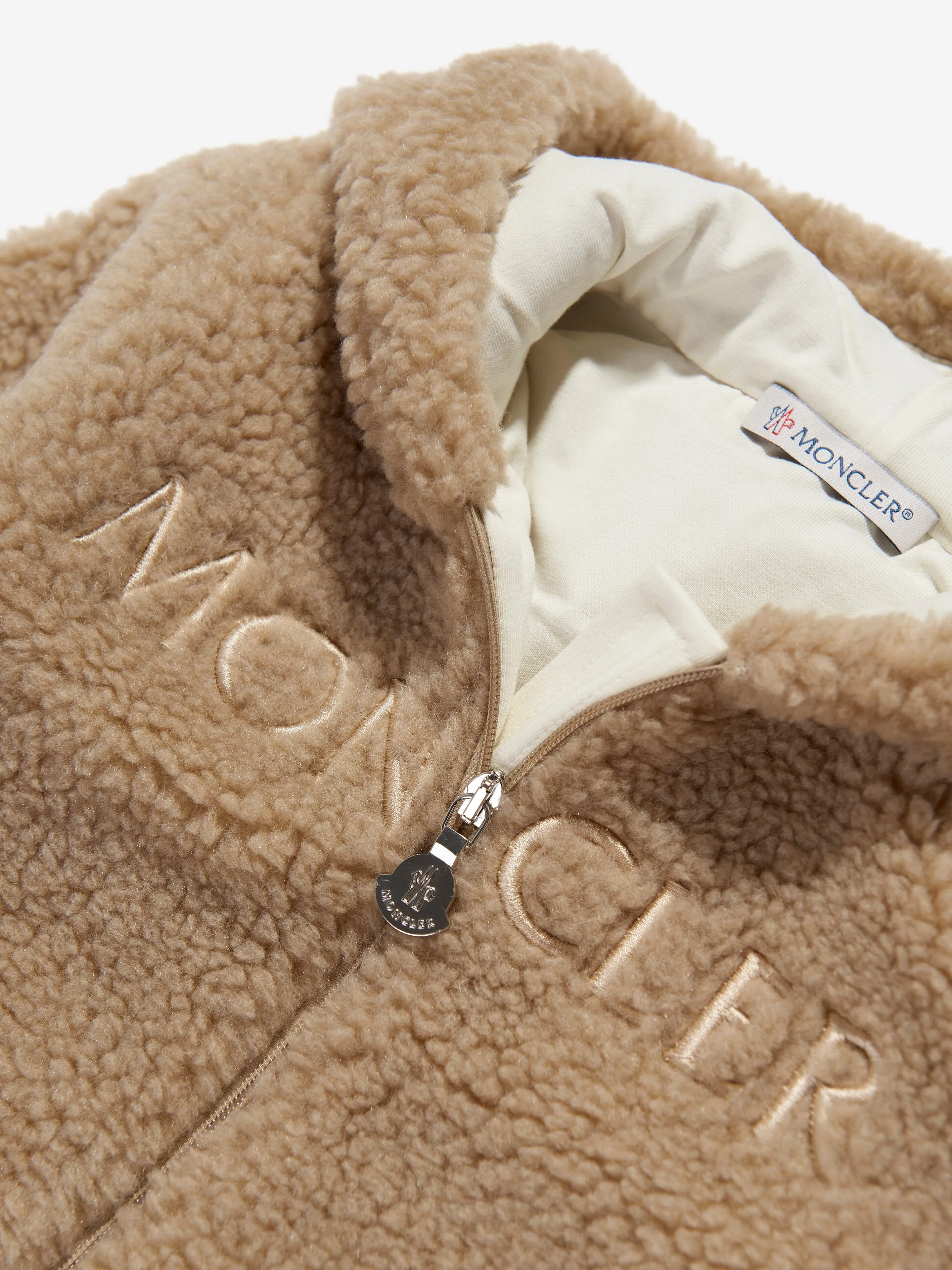 Moncler Enfant Baby Faux Shearling Romper in Beige