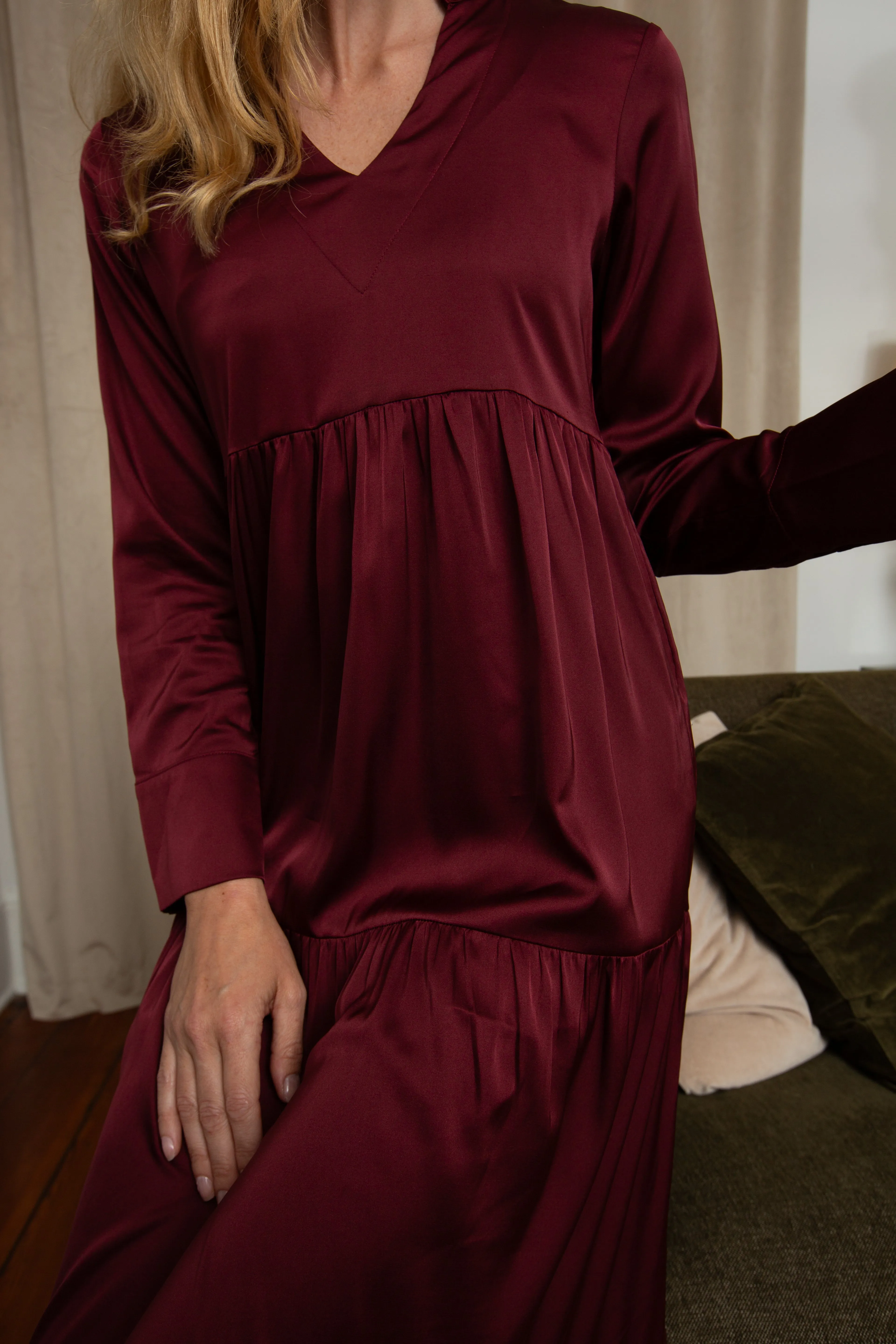 Myka Midi Dress in Pinot Silky Stretch Satin