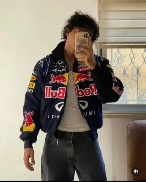 Red Bull Vintage F1 Racing Moto Sports Retro Style Racer Jacket For Mens