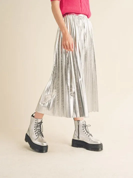 Seize the Day Metallic Pleated Midi Skirt