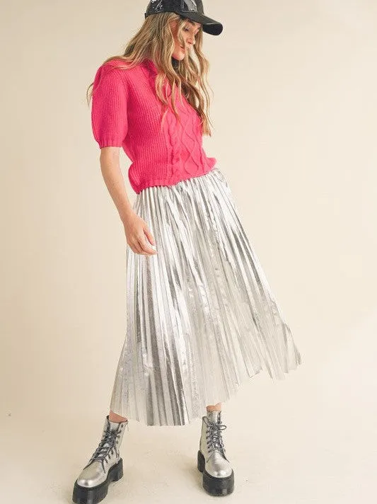 Seize the Day Metallic Pleated Midi Skirt