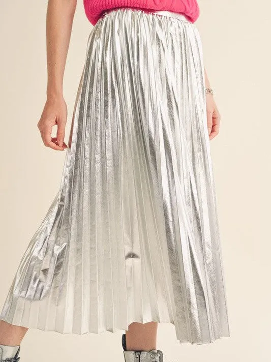 Seize the Day Metallic Pleated Midi Skirt