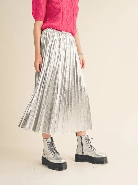 Seize the Day Metallic Pleated Midi Skirt