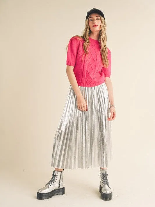 Seize the Day Metallic Pleated Midi Skirt