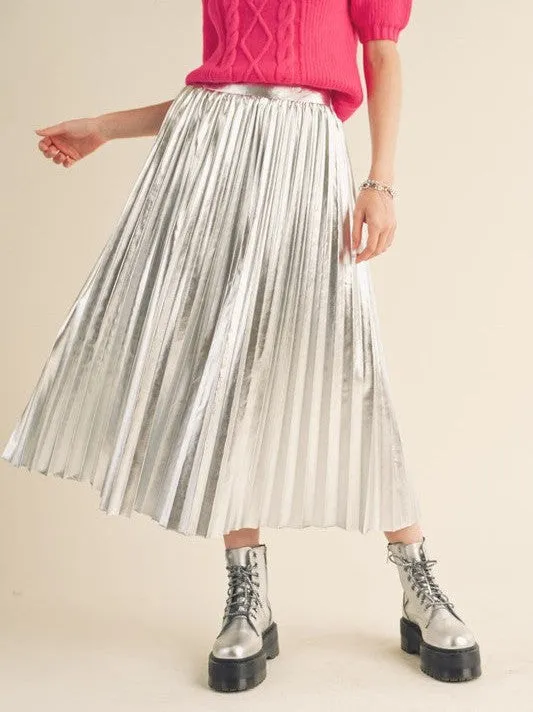 Seize the Day Metallic Pleated Midi Skirt