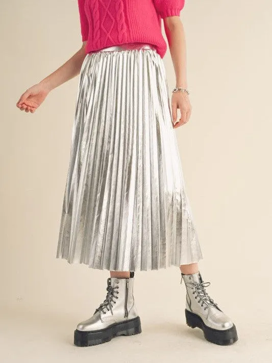 Seize the Day Metallic Pleated Midi Skirt