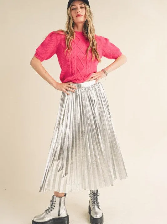 Seize the Day Metallic Pleated Midi Skirt