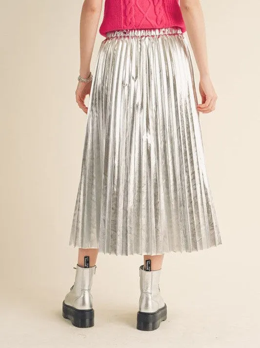 Seize the Day Metallic Pleated Midi Skirt