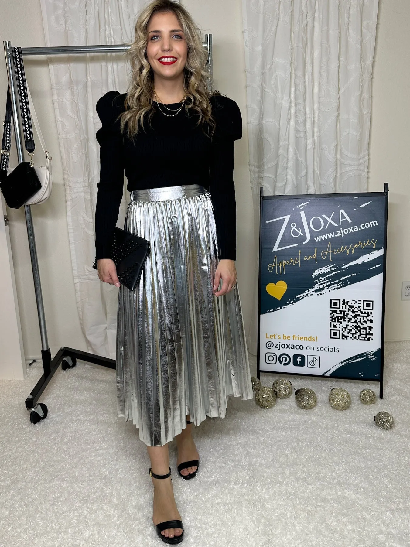 Seize the Day Metallic Pleated Midi Skirt