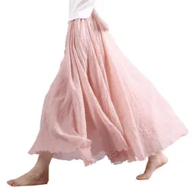 Sizes M - L, Fits 24"-37" Waist, 12 Colors, Women Linen Cotton Vintage Long Boho Skirt