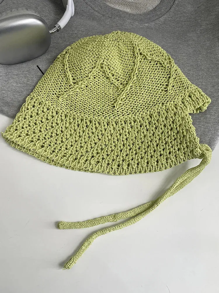 Sohiwoo Summer Knit Bucket Hats For Women Hollow Vent Panama Cap Female Foldable Fisherman Hat Outdoor Travel Sun Protection Hats Gorros