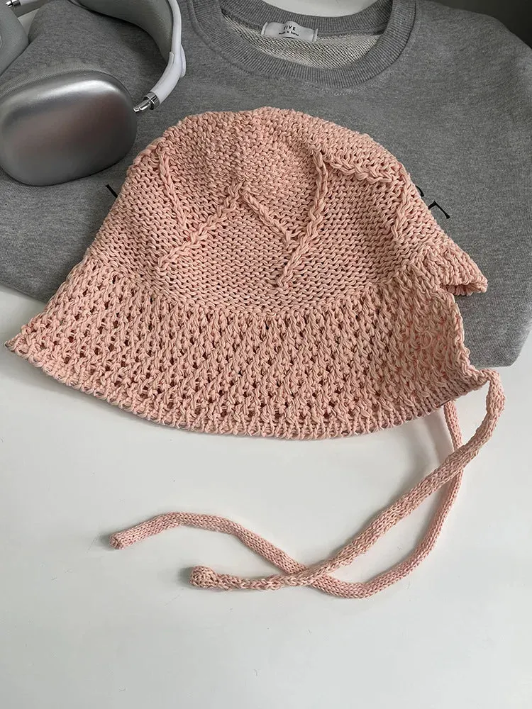 Sohiwoo Summer Knit Bucket Hats For Women Hollow Vent Panama Cap Female Foldable Fisherman Hat Outdoor Travel Sun Protection Hats Gorros