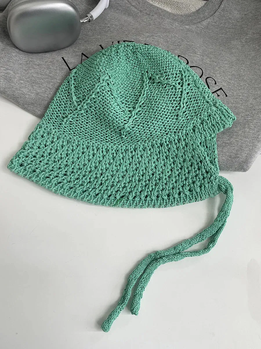 Sohiwoo Summer Knit Bucket Hats For Women Hollow Vent Panama Cap Female Foldable Fisherman Hat Outdoor Travel Sun Protection Hats Gorros