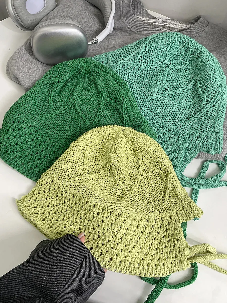 Sohiwoo Summer Knit Bucket Hats For Women Hollow Vent Panama Cap Female Foldable Fisherman Hat Outdoor Travel Sun Protection Hats Gorros