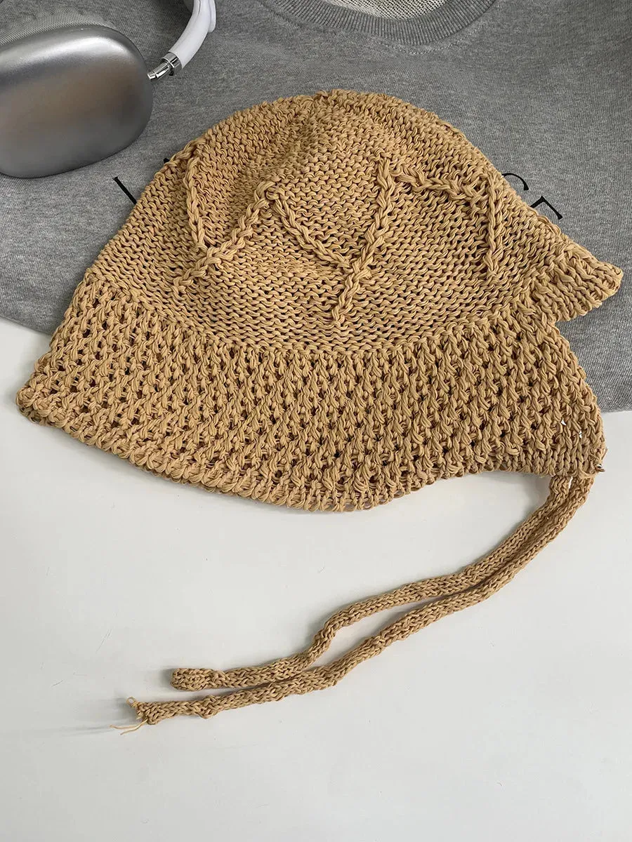 Sohiwoo Summer Knit Bucket Hats For Women Hollow Vent Panama Cap Female Foldable Fisherman Hat Outdoor Travel Sun Protection Hats Gorros