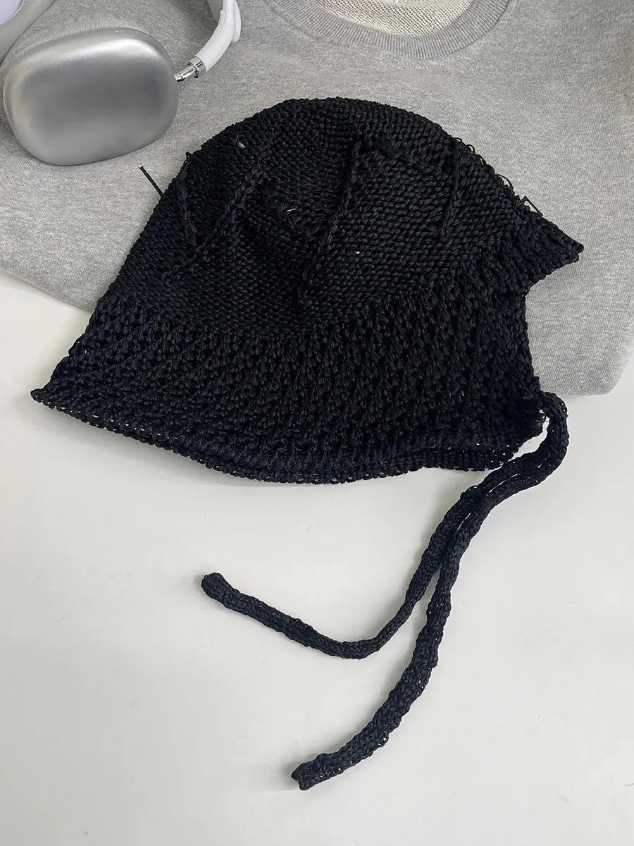 Sohiwoo Summer Knit Bucket Hats For Women Hollow Vent Panama Cap Female Foldable Fisherman Hat Outdoor Travel Sun Protection Hats Gorros