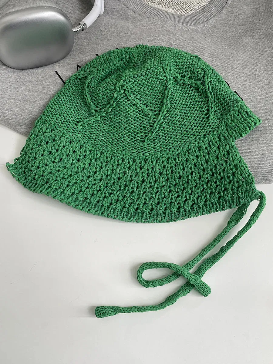 Sohiwoo Summer Knit Bucket Hats For Women Hollow Vent Panama Cap Female Foldable Fisherman Hat Outdoor Travel Sun Protection Hats Gorros