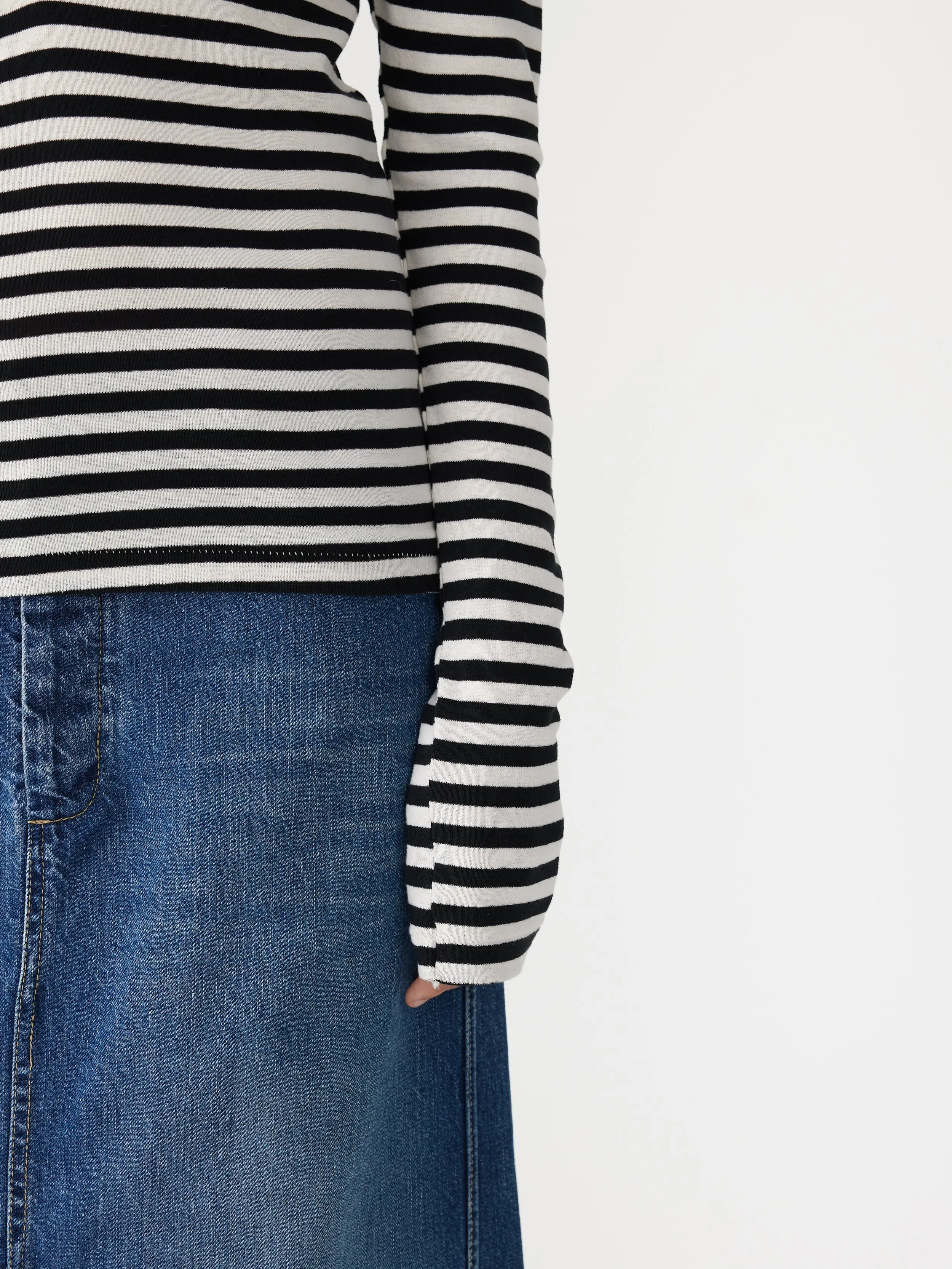 stripe rib placket long sleeve t.shirt