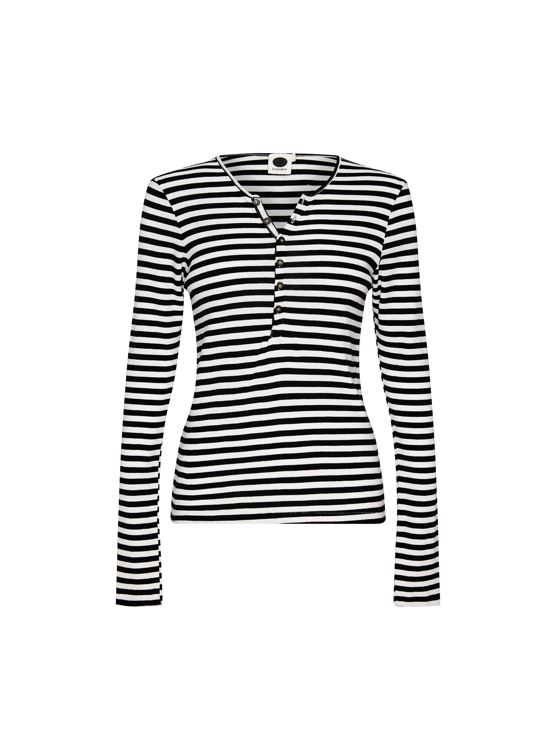 stripe rib placket long sleeve t.shirt