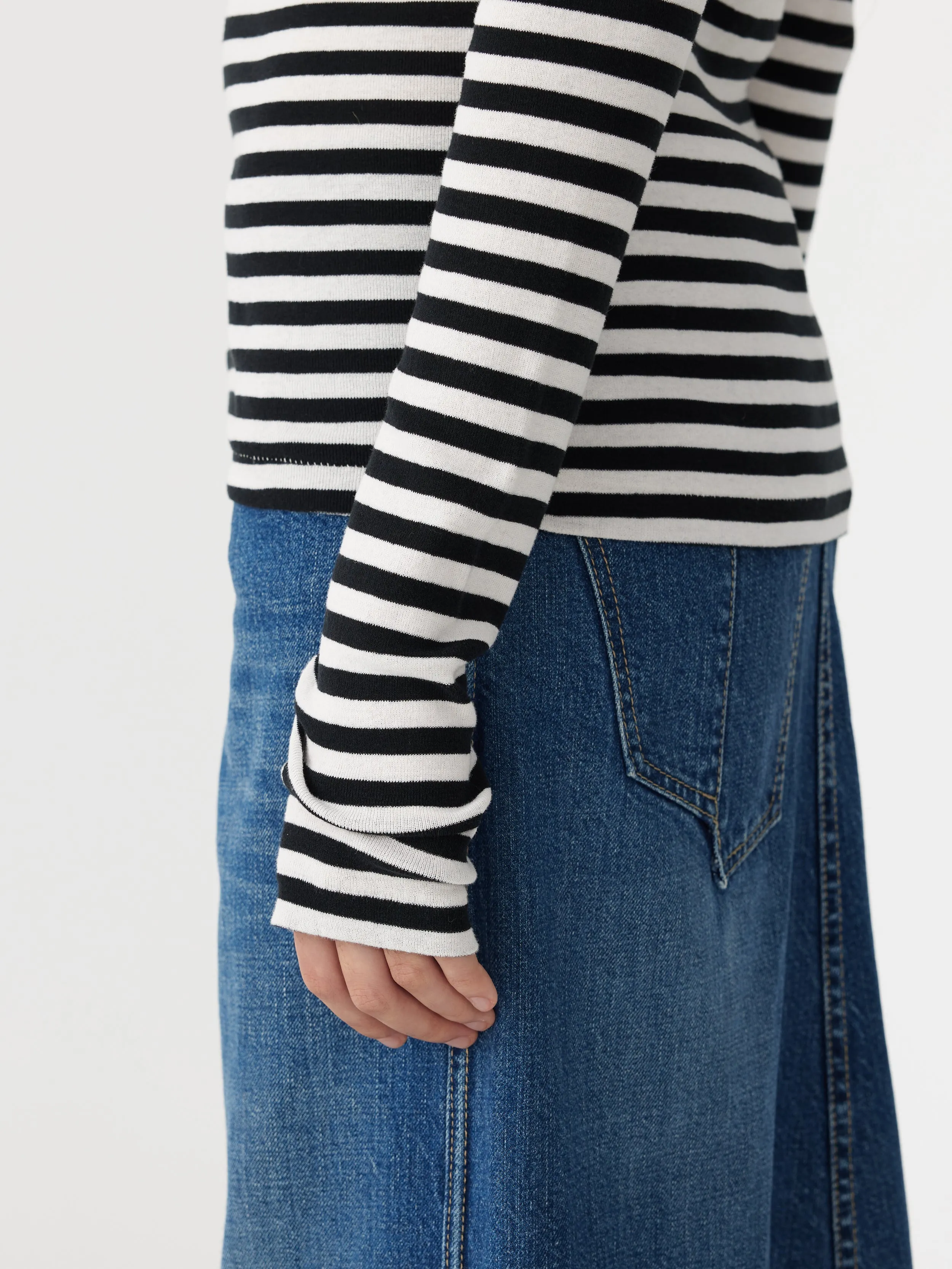 stripe rib placket long sleeve t.shirt