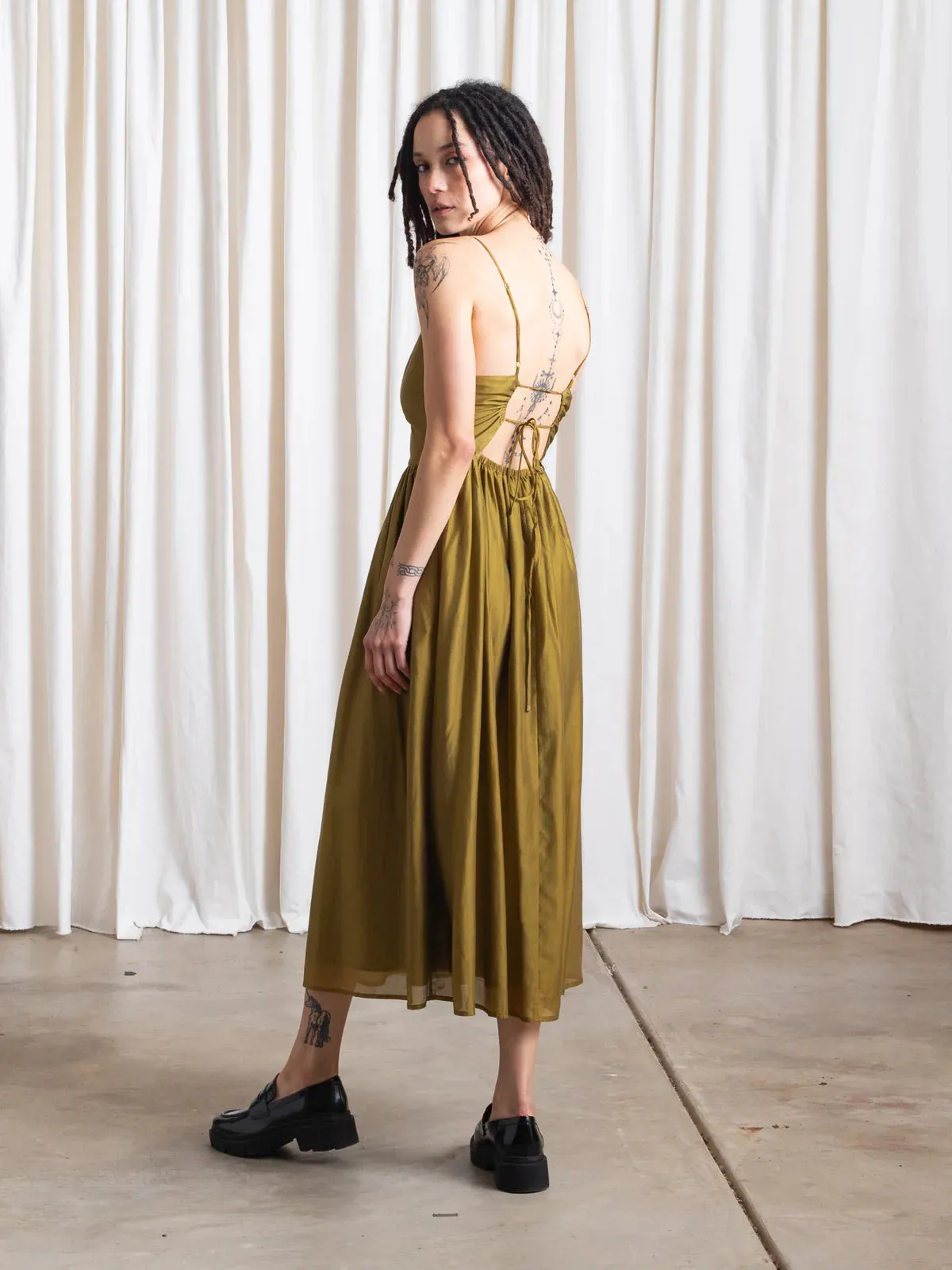 Tie Back Midi Dress | Bright Olive