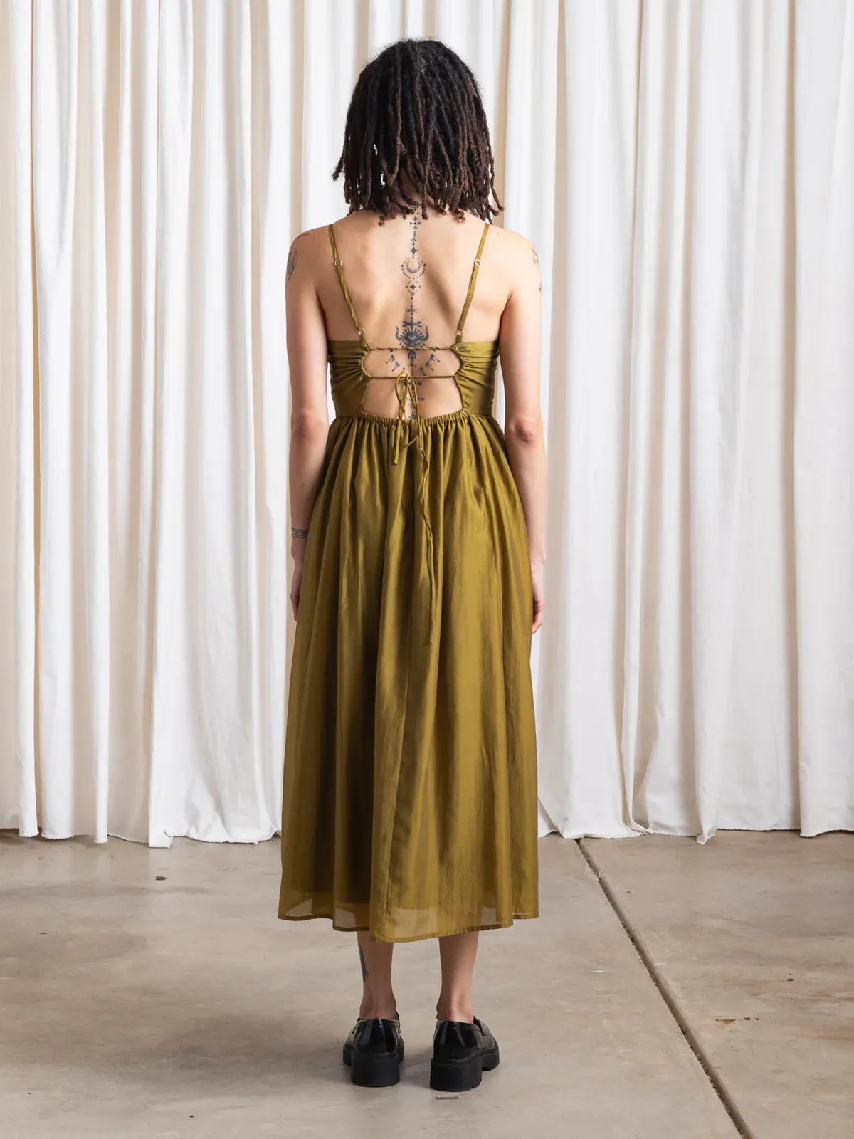 Tie Back Midi Dress | Bright Olive