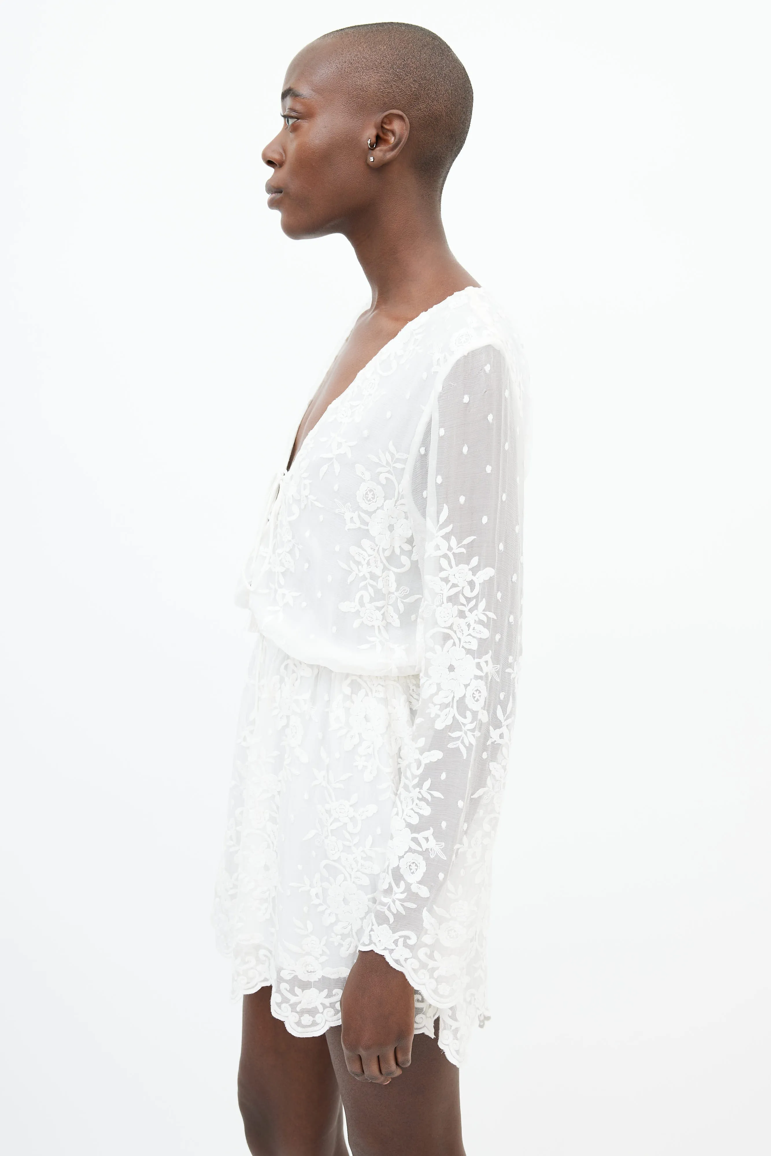 White Floral Lace Long Sleeve Romper