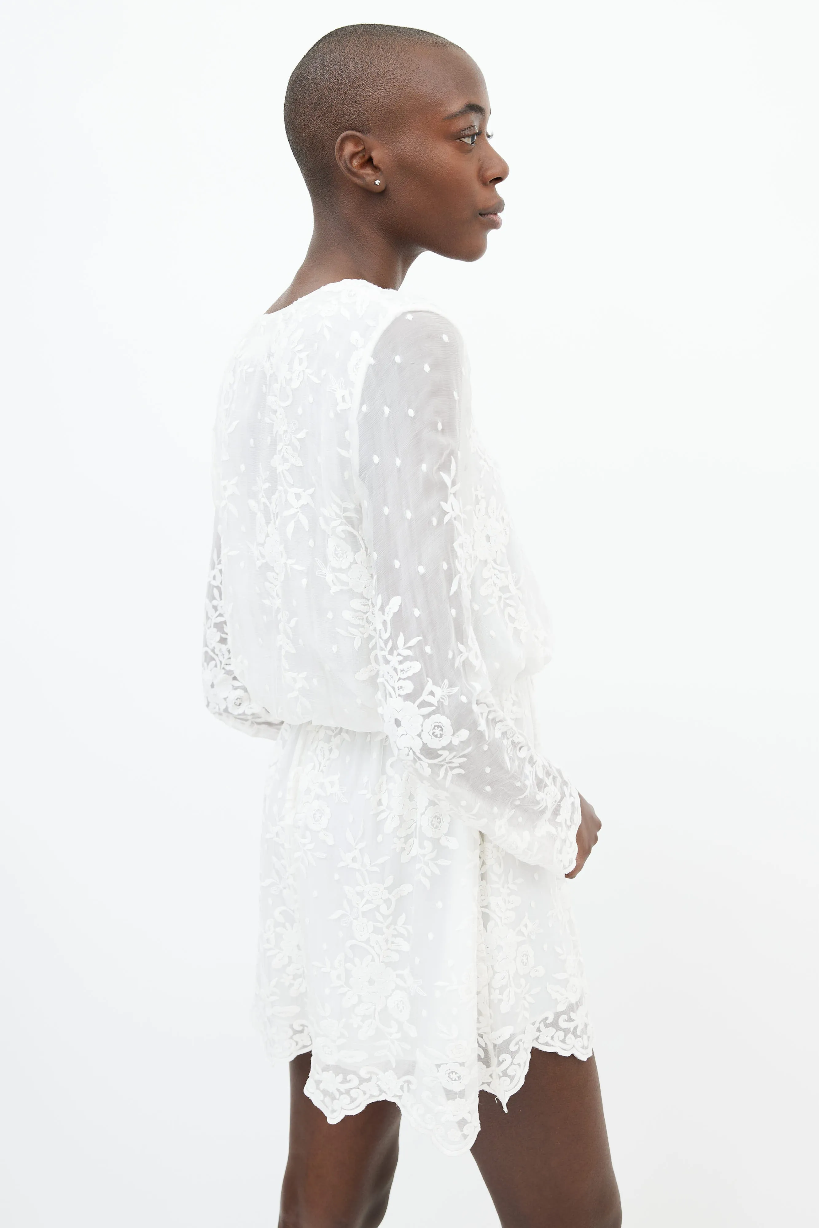 White Floral Lace Long Sleeve Romper