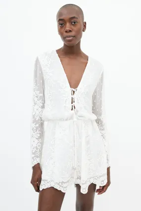White Floral Lace Long Sleeve Romper