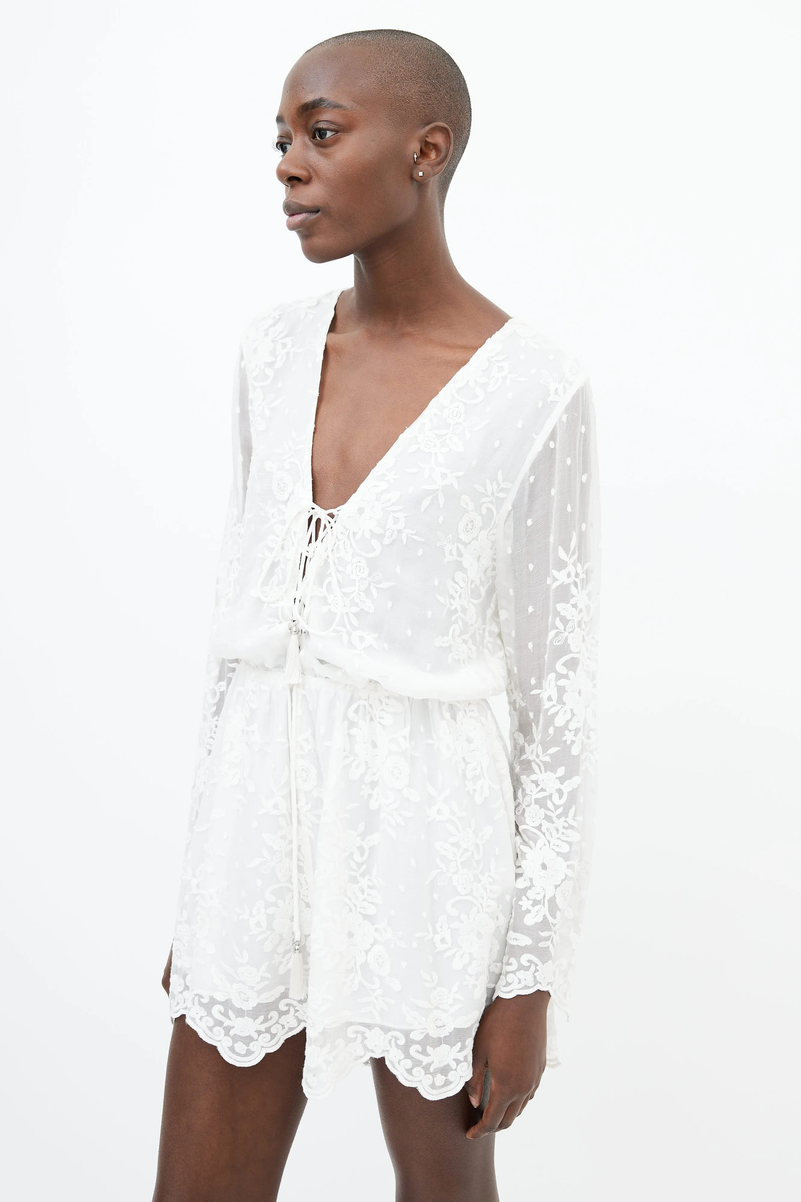White Floral Lace Long Sleeve Romper