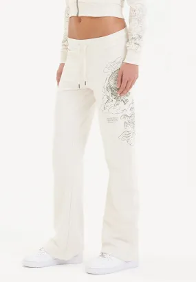 Womens Battle Dragon Flared Trousers - White