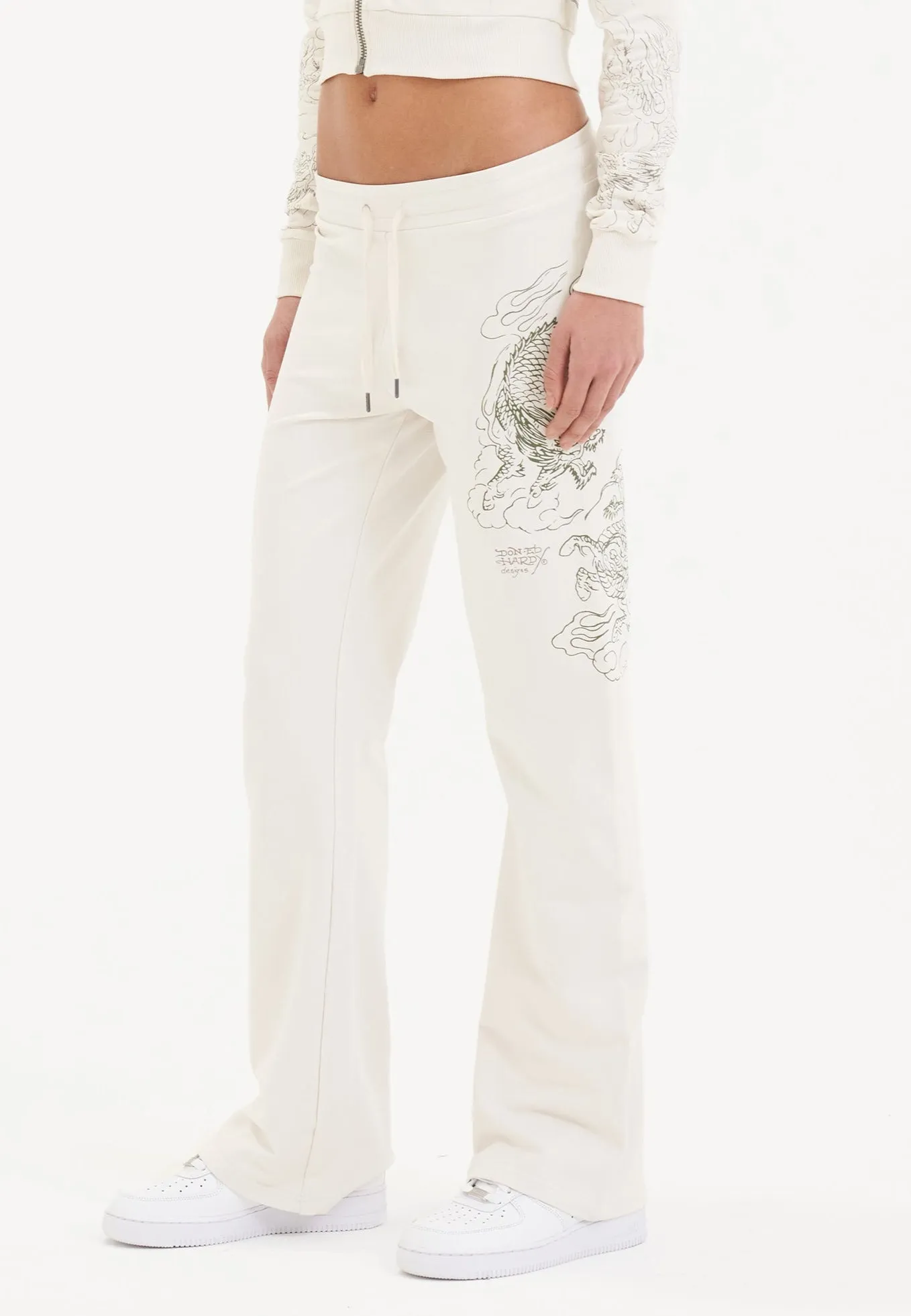Womens Battle Dragon Flared Trousers - White