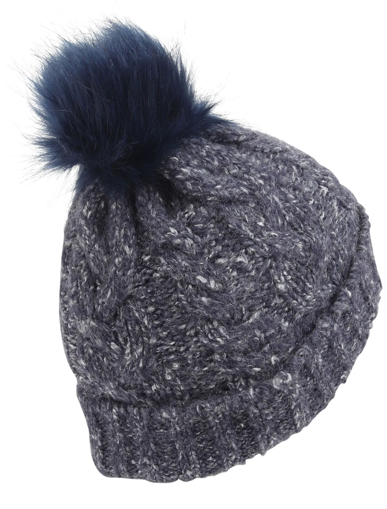Women's Billie Cable Knit Bobble Hat with Pom Pom in Blue Marl - Tokyo Laundry