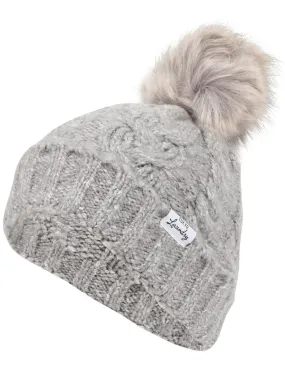 Women's Billie Cable Knit Bobble Hat with Pom Pom in Grey Marl - Tokyo Laundry