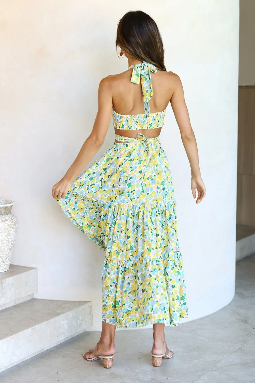 Women's Floral Crop Top Maxi Skirt Set 2 Piece Outfit Dress